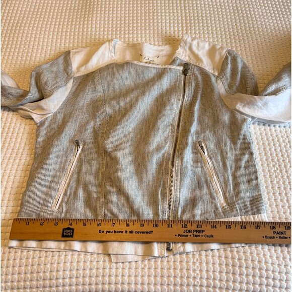 Lou & Grey Loft Linen Asymmetrical Zip Front Jacket Blue White Striped Women's S - Picture 8 of 10